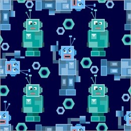 seamless pattern with cute robots.