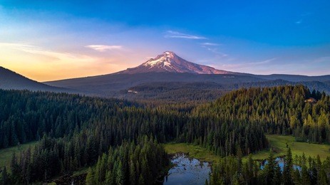 aerial view of mt. hood above trillium lake