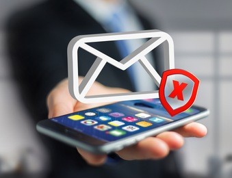 view of a spam message email symbol displayed on a futuristic interface - message and internet concept