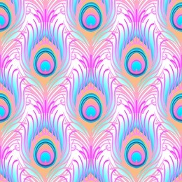 peacock pale pink seamless vector pattern. peafowl abstract feathers tiled print for textile or wrap paper. hand drawn vintage linear romantic beautiful drawing pattern