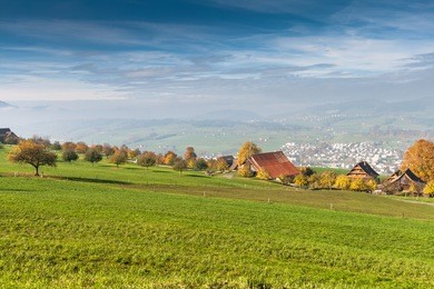 amazing autumn landscape near mount rigi and lake luzerne, alps, switzerland