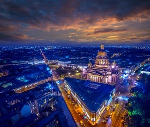 st. isaac's cathedral in the evening. center of st. petersburg. petersburg at sunset. st. isaac's square. russia.
