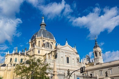 almudena cathedral in madrid in a beautiful summer day, spain