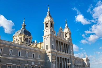 almudena cathedral in madrid in a beautiful summer day, spain