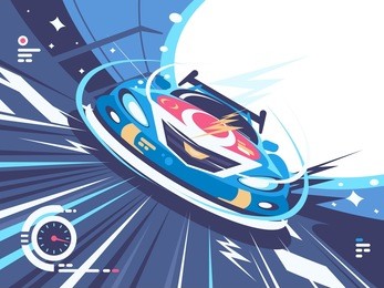 power racing car on speed track. car competitions, vector illustration