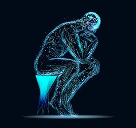 abstract image of a thinking man in the form of a starry sky or space, consisting of points, lines, and shapes in the form of planets, stars and the universe. vector business