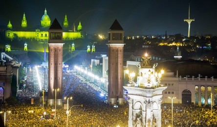 picturesque placa espana at new year night with city lights in barcelona