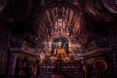 silver buddhas in wat sri suphan, buddhist temple chiang mai, thailand