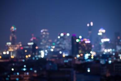 abstract urban night light bokeh defocused background, city night