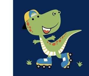 vector cartoon of dino play roller skate