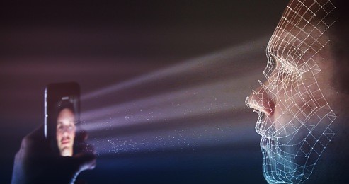 unlocking latest smartphone with biometric facial identification