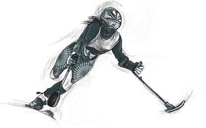 alpine skiing. from the series silent heroes - athletes with physical disabilities. an hand drawn vector. note - any accurate photo original for this picture, original is created by me.