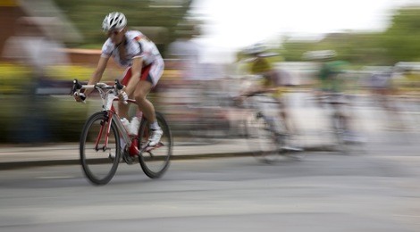 breakaway shortly before the finish of the cycling race around funen. motion blur.