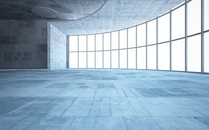 abstract  concrete interior multilevel public space with window. 3d illustration and rendering.