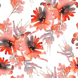 seamless summer pattern with watercolor flowers handmade.