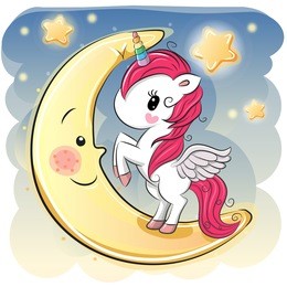 cute cartoon unicorn girl on the moon