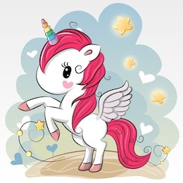 cute cartoon unicorn on a blue background