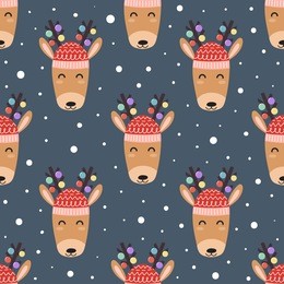 cute deer heads seamless pattern. christmas background. vector illustration