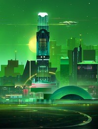sketch fantastic city skyline. cyberpunk with night lights.