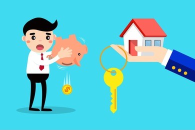 businessman can not buy the house because he do not have enough money.concept business vector illustration.