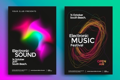 electronic music festival poster with abstract gradient lines. vector template design for flyer, presentation, brochure.