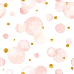 watercolor vector texture. aquarelle circles in pastel colors. seamless pattern. watercolor pink, and golden spots isolated on white background.