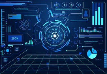 abstract technology ui futuristic concept hud interface hologram elements of digital data chart, communication, computing and circle percent vitality innovation on hi tech future design background