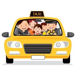 family in the taxi cab