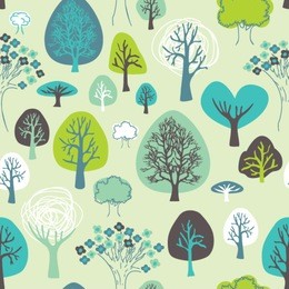 seamless tree plant and flower pattern background in vector