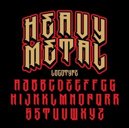 heavy metal alphabet. brutal font. typography for labels, headlines, posters etc.