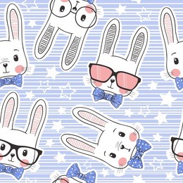 seamless pattern with cute rabbit baby boys