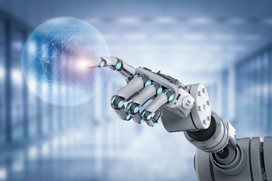 3d rendering robot working with virtual display