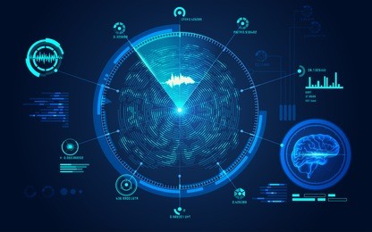 digital medical interface of brain scan, abstract technology health care