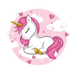 cute magical unicorn. vector design on white background. print for t-shirt. romantic hand drawing illustration for children.