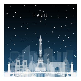 winter night in paris. night city in flat style for banner, poster, illustration, game, background.