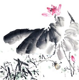 abstract lotus-traditional chinese painting.