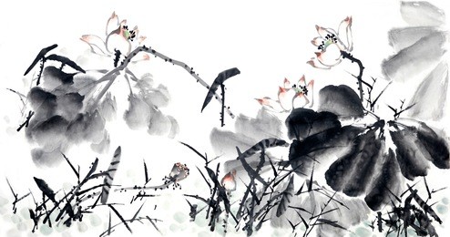 abstract lotus-traditional chinese painting.