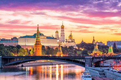 moscow kremlin and river in morning, russia