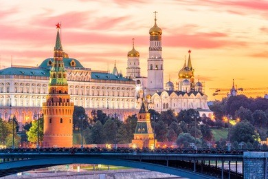 moscow kremlin and river in morning, russia