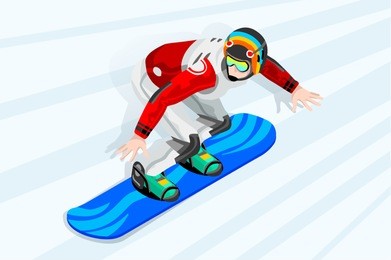 snowboard jump race snowboarder athlete winter sport man vector 3d isometric icon.