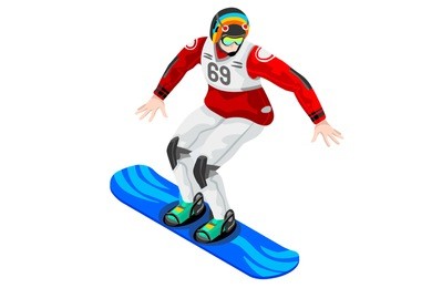snowboard jump race snowboarder athlete winter sport man vector 3d isometric icon.