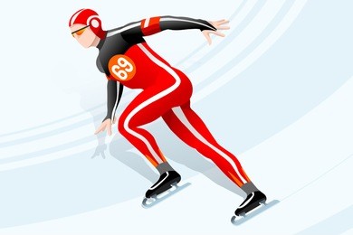 speed skating race skater athlete winter sport man vector 3d iceskating isometric icon.