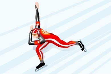 speed skating race skater athlete winter sport man vector 3d iceskating isometric icon.