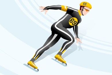 short track speed skating race skater athlete winter sport man vector 3d iceskating isometric icon.