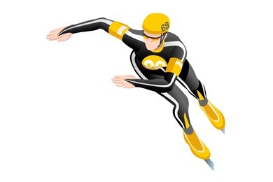 short track speed skating race skater athlete winter sport man vector 3d iceskating isometric icon.