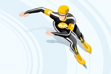 short track speed skating race skater athlete winter sport man vector 3d iceskating isometric icon.