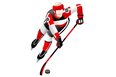 hockey poster. ice hockey player athlete winter sports man vector 3d hockey field isometric icon.