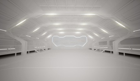 3d illustration of futuristic design spaceship interior. render