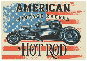 t-shirt or poster design with illustration of hot rod. raster copy.