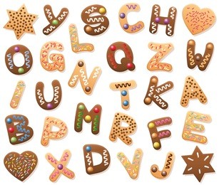 christmas cookies abc - loosely arranged. find all letters of the alphabet, or bring the mixed up letters in the right order from a to z. educational game fun for kids of all ages.